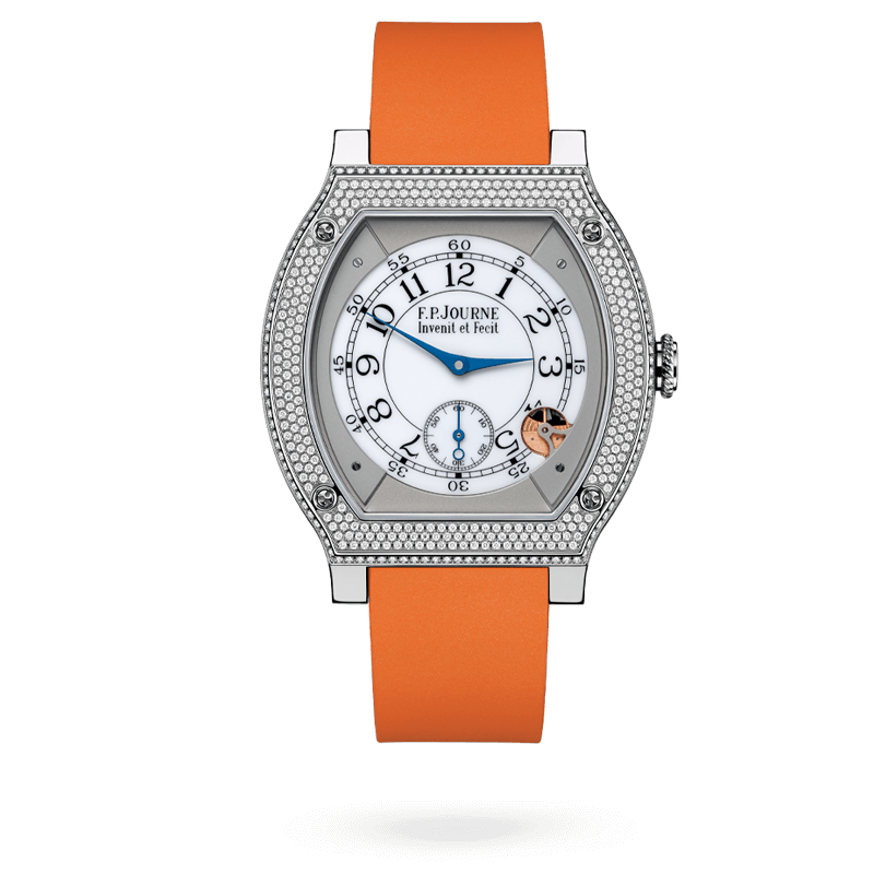 F.P. Journe Élégante Titanium Set With Diamonds 48 x 40 MM - Orange Rubber Strap - Diamond Bezel - White Dial - Élégante Titanium Set With Diamonds