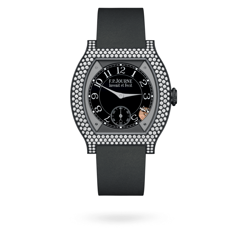 F.P. Journe Elégante Titalyt® 12 rows of diamonds Titanium 40 x 35 MM - Grey Rubber Strap - Diamond Bezel - Black Dial - Titalyt® 12 rows of diamonds