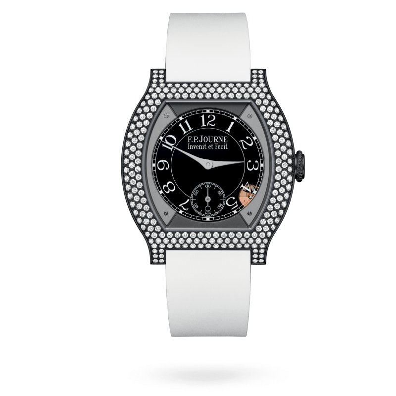 F.P. Journe Elégante Titalyt® 12 rows of diamonds Titanium 40 x 35 MM - White Rubber Strap - Diamond Bezel - Black Dial - Titalyt® 12 rows of diamonds