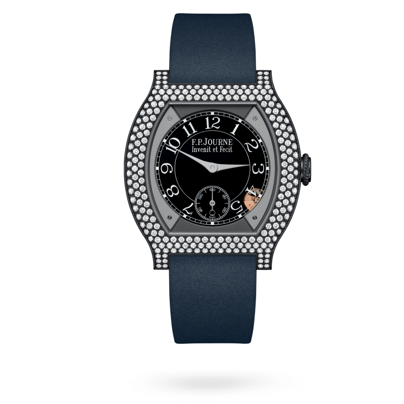 F.P. Journe Elégante Titalyt® 12 rows of diamonds Titanium 40 x 35 MM - Blue Rubber Strap - Diamond Bezel - Black Dial - Titalyt® 12 rows of diamonds