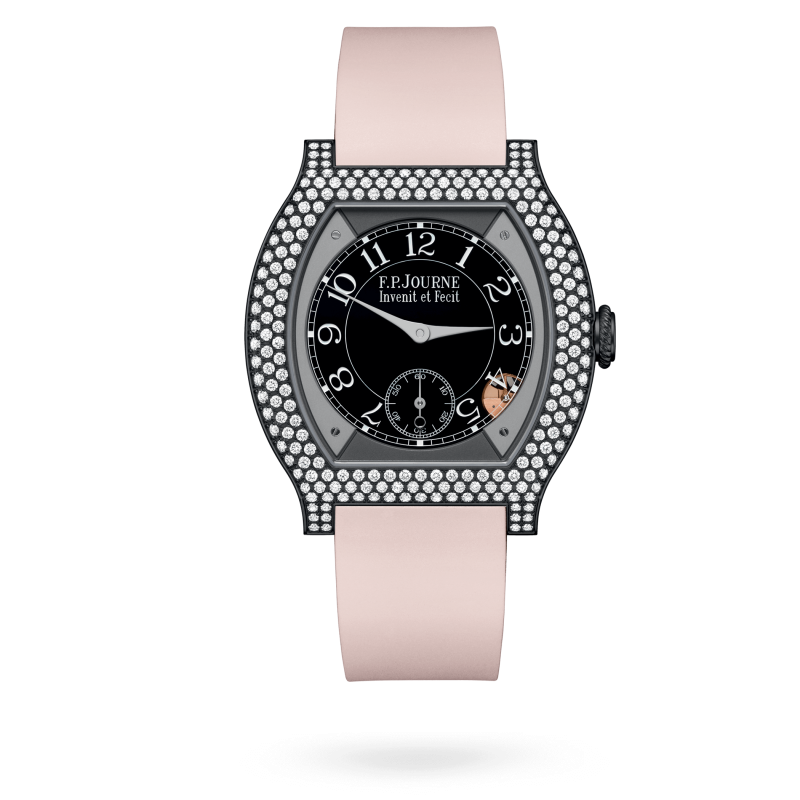 F.P. Journe Elégante Titalyt® 12 rows of diamonds Titanium 40 x 35 MM - Rose Rubber Strap - Diamond Bezel - Black Dial - Titalyt® 12 rows of diamonds