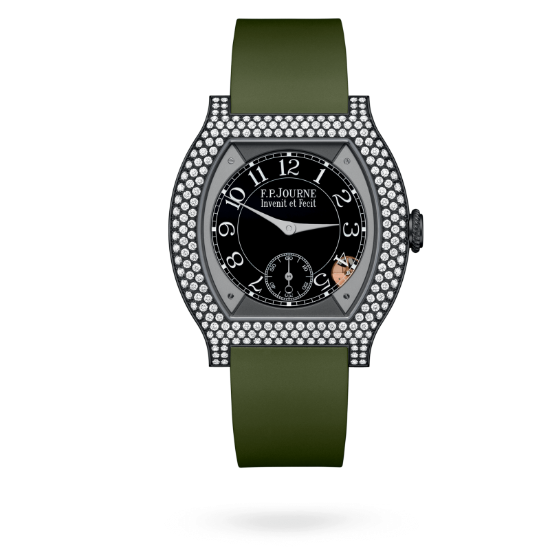 F.P. Journe Elégante Titalyt® 12 rows of diamonds Titanium 40 x 35 MM - Green Rubber Strap - Diamond Bezel - Black Dial - Titalyt® 12 rows of diamonds