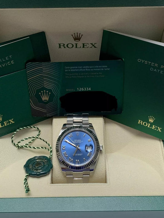 126334 41mm Datejust Oyster Blue Roman Brand New 2025 Complete Set $13,499