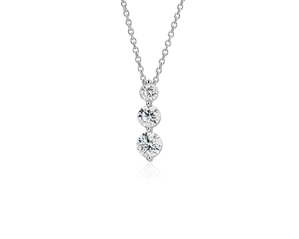 Three-Stone Drop Diamond Pendant Necklace - 18k White Gold - 1 1/2 Ct. Tw. - N-0002WG18D