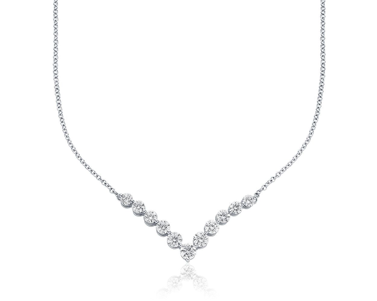 Diamond "V" Bar Necklace - 18k White Gold - 2 Ct. Tw. - N-0014WG18DVB