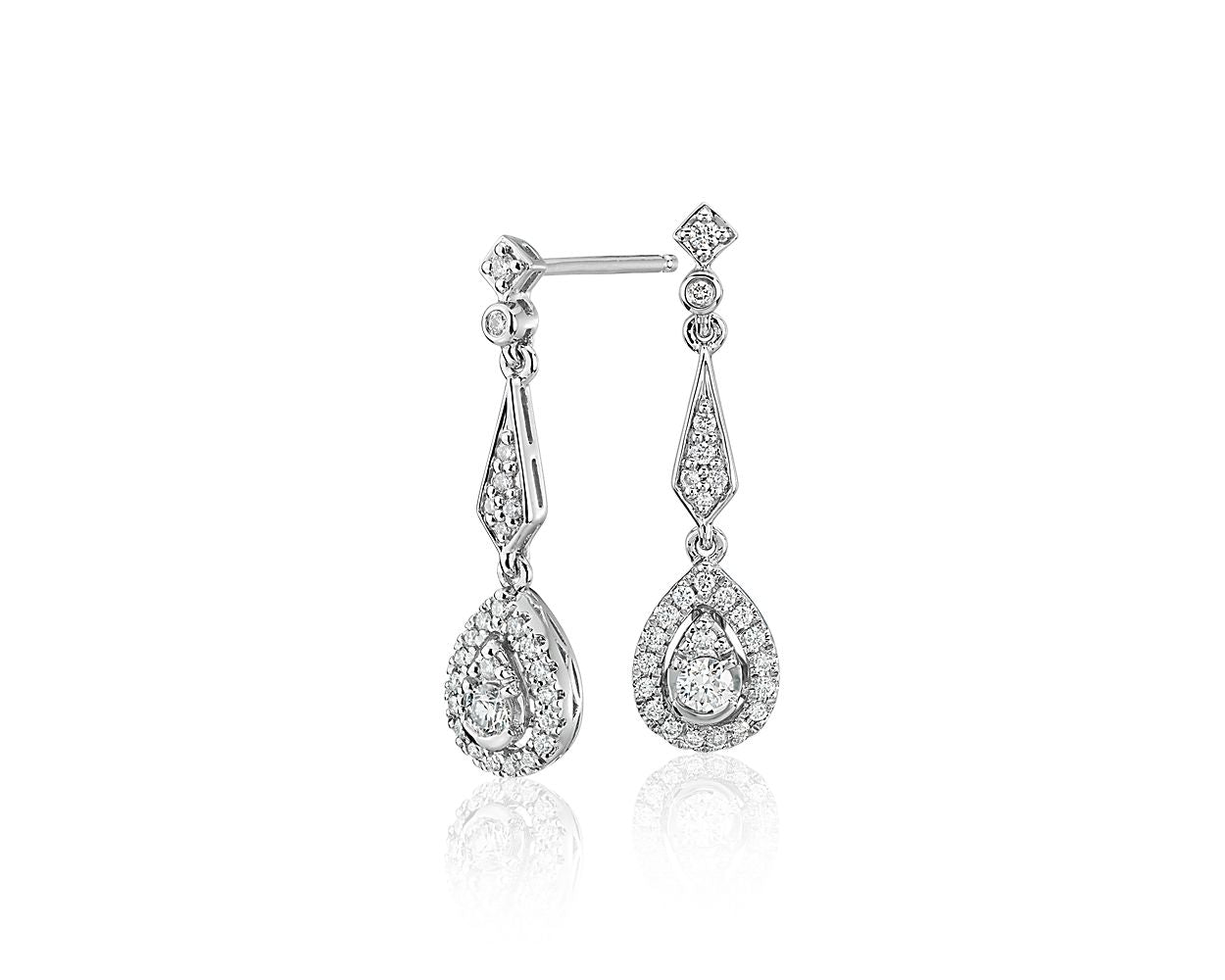 Diamond Vintage-Inspired Teardrop Earrings - 14k White Gold - 1/3 Ct. Tw. - E-0018WG14DT