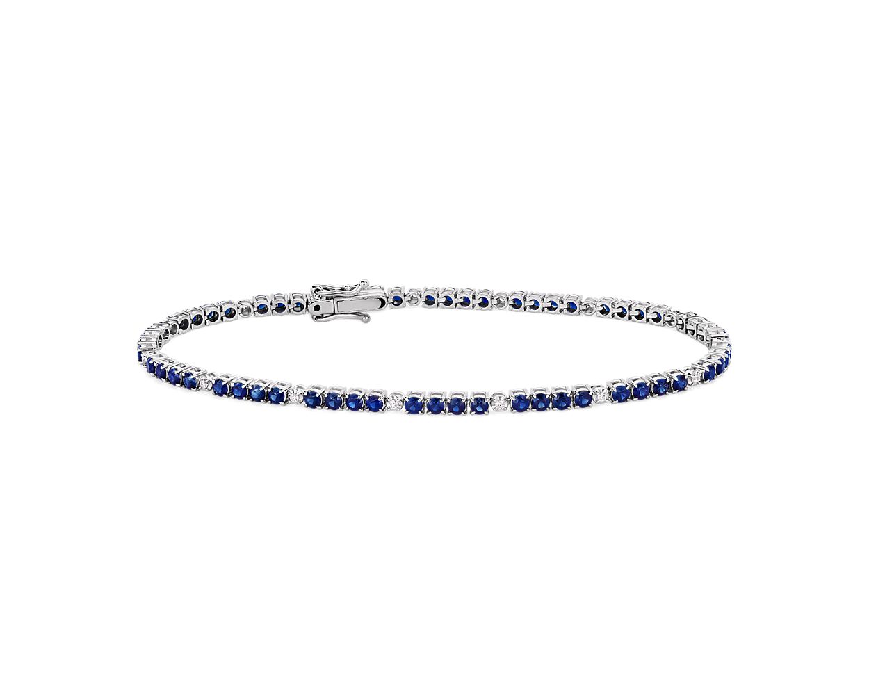 Alternating Sapphire And Diamond Bracelet - 14k White Gold - B-0056WG14 ASD