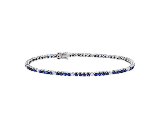 Alternating Sapphire And Diamond Bracelet - 14k White Gold - B-0056WG14 ASD