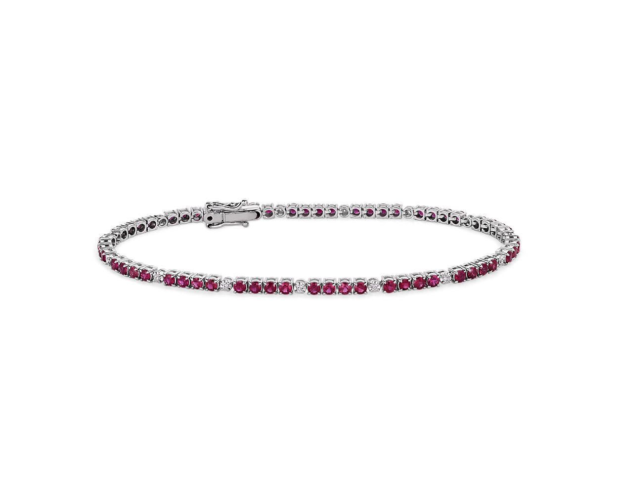 Alternating Ruby And Diamond Bracelet - 14k White Gold - B-0056WG14 ARD