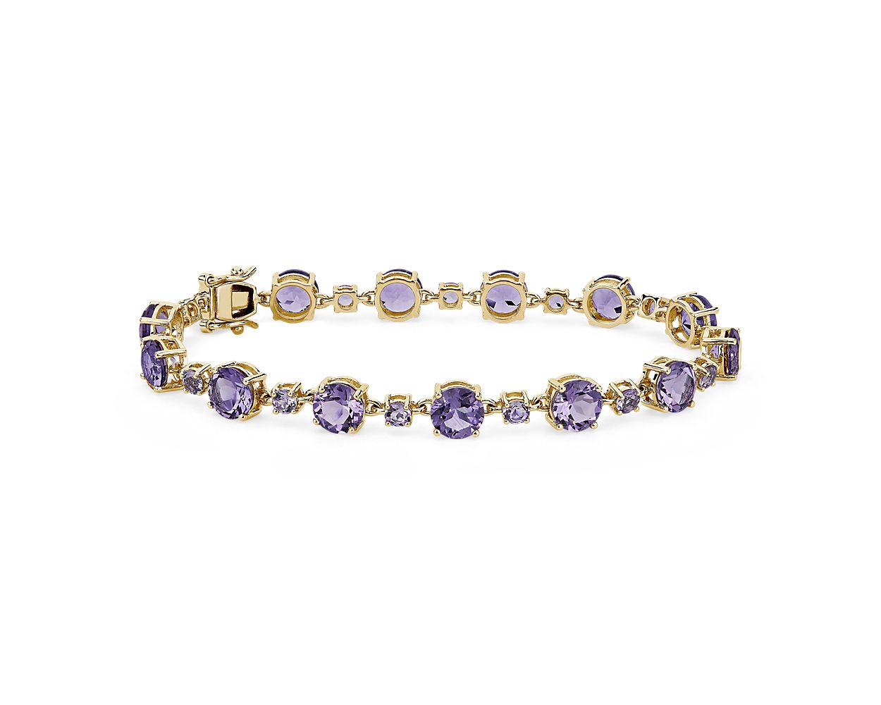 Amethyst And Rose De France Alternating Bracelet - 14k Yellow Gold - B-0062YG14 ARFA