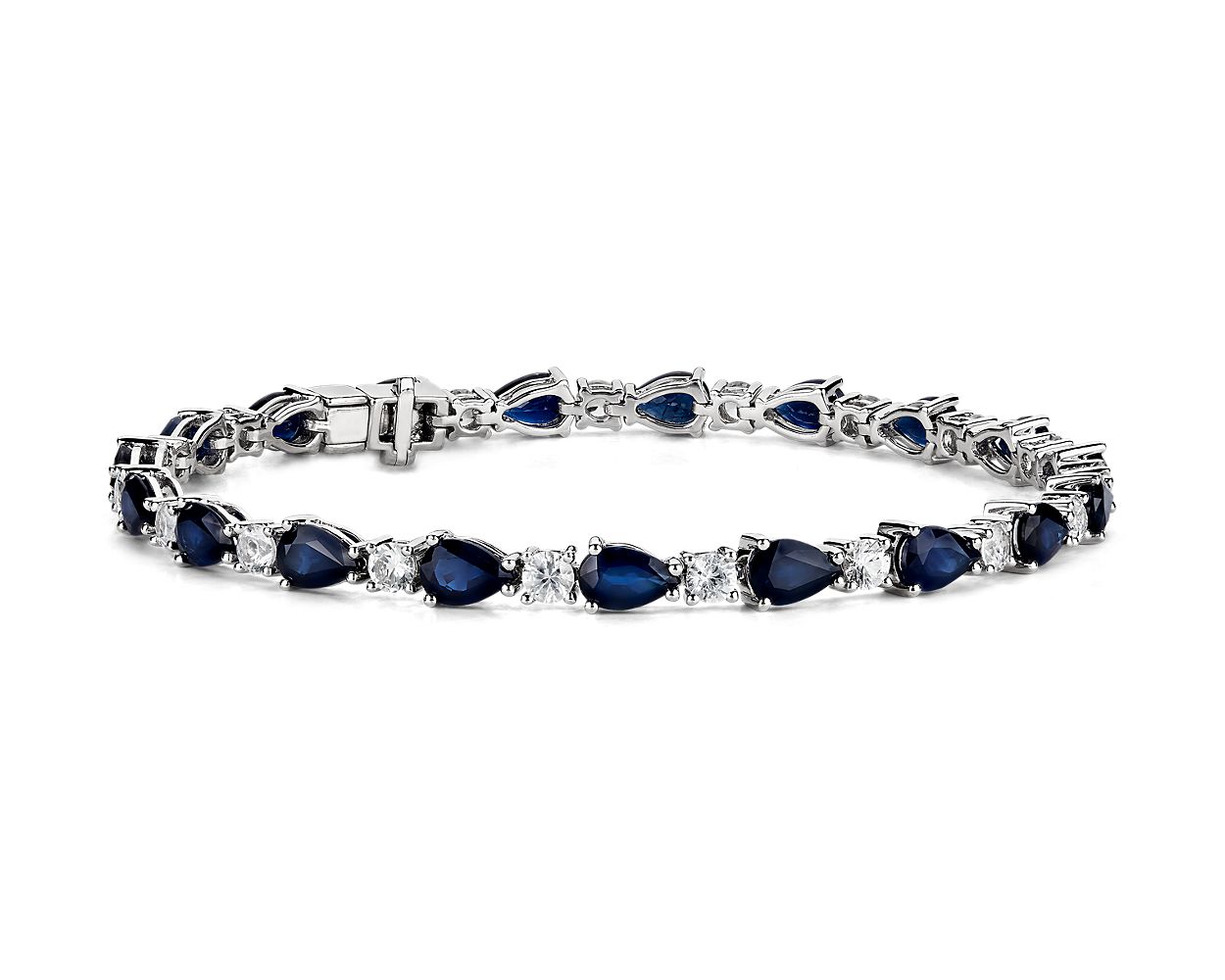 Blue And White Sapphire Bracelet - 14k White Gold - B-0058WG14 BWS