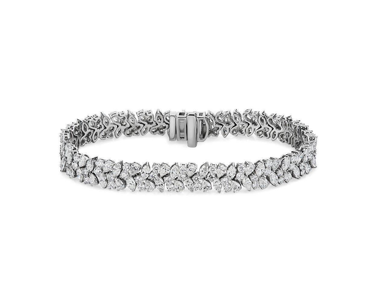 Alternating Fancy Diamond Cluster Bracelet - 14k White Gold - 12 1/2 Ct. Tw. - B-0046WG14 ADC
