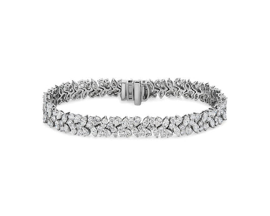 Alternating Fancy Diamond Cluster Bracelet - 14k White Gold - 12 1/2 Ct. Tw. - B-0046WG14 ADC