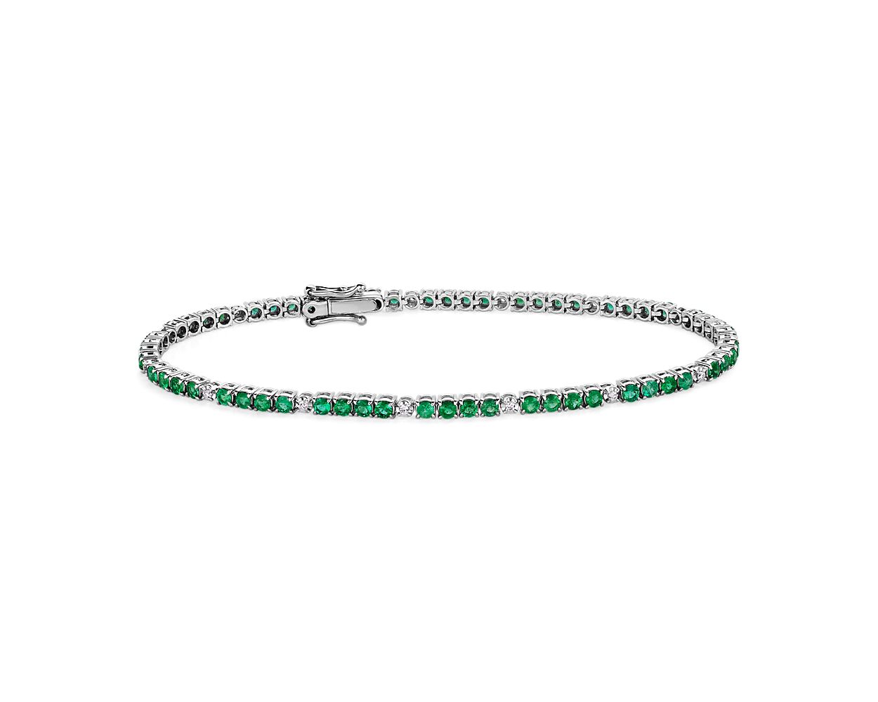 Alternating Emerald And Diamond Bracelet - 14k White Gold - B-0056WG14 AED