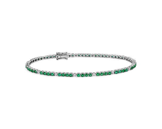 Alternating Emerald And Diamond Bracelet - 14k White Gold - B-0056WG14 AED