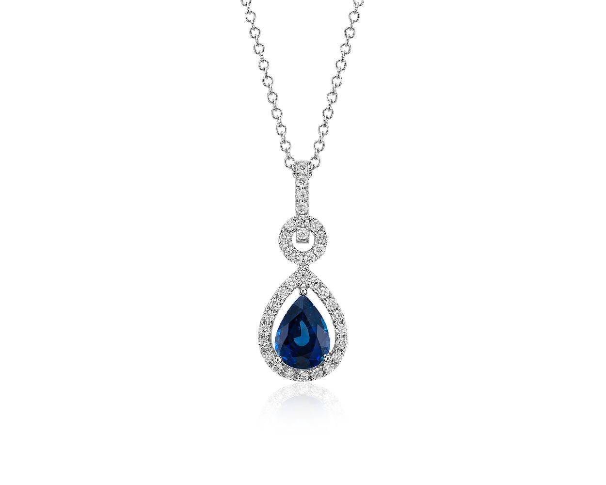 Floating Sapphire And Diamond Pear Pendant Necklace - 14k White Gold - 8x6MM - N-0007WG14DS