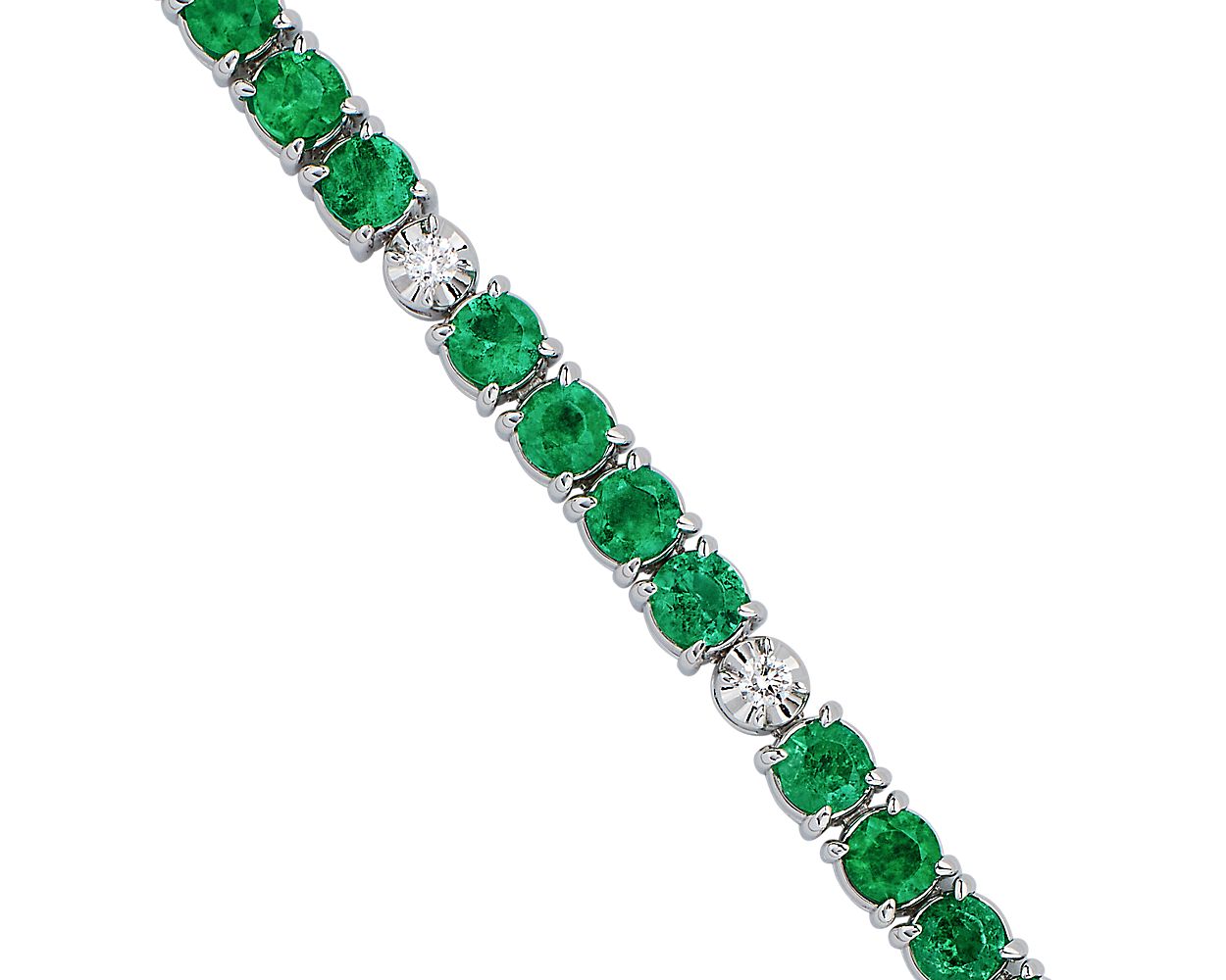 Alternating Emerald And Diamond Bracelet - 14k White Gold - B-0056WG14 AED