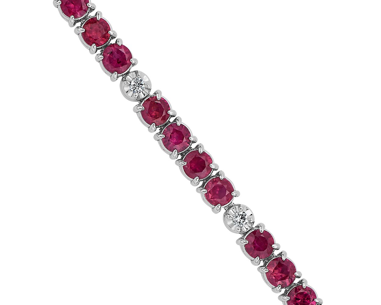 Alternating Ruby And Diamond Bracelet - 14k White Gold - B-0056WG14 ARD