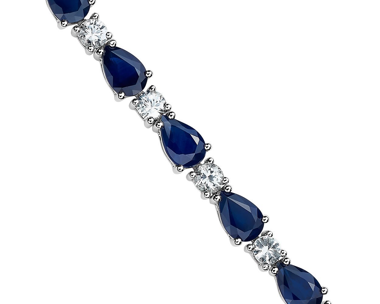 Blue And White Sapphire Bracelet - 14k White Gold - B-0058WG14 BWS