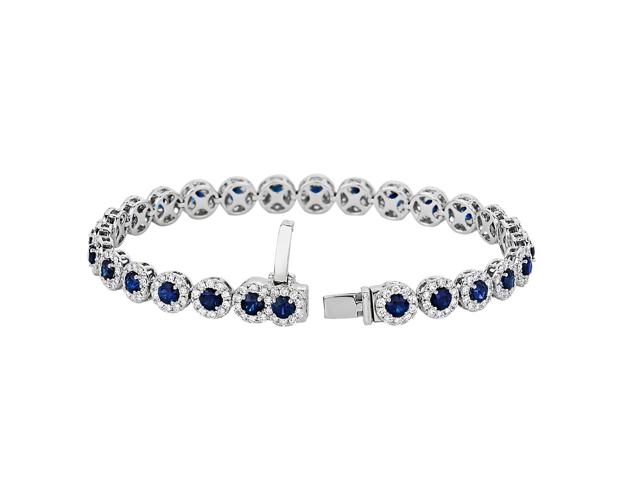 Sapphire And Diamond Halo Bracelet - 14k White Gold - 2 4/5 Ct. Tw. - B-0061WG14 SDH