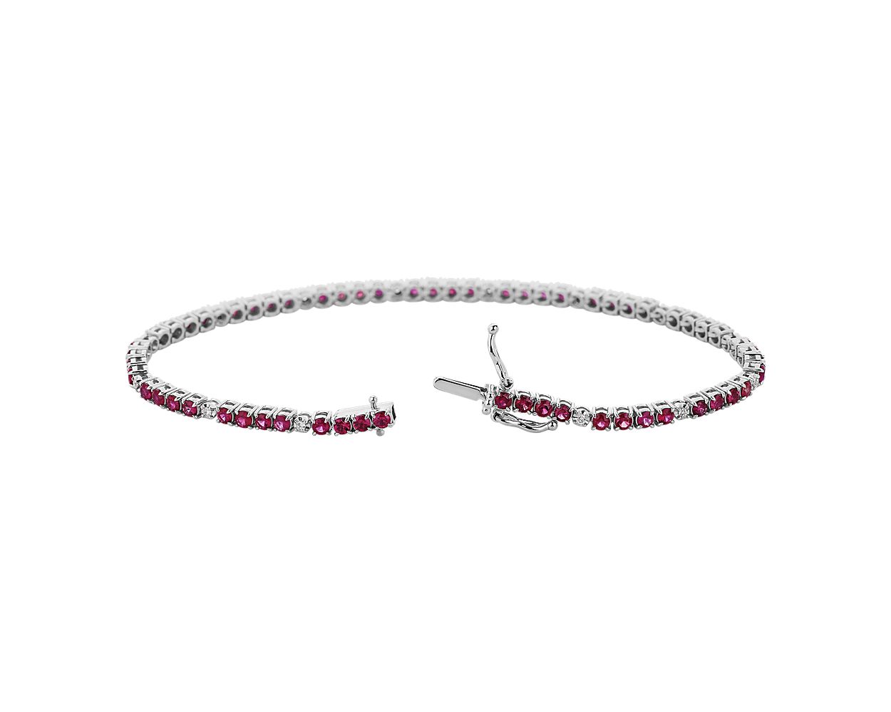 Alternating Ruby And Diamond Bracelet - 14k White Gold - B-0056WG14 ARD