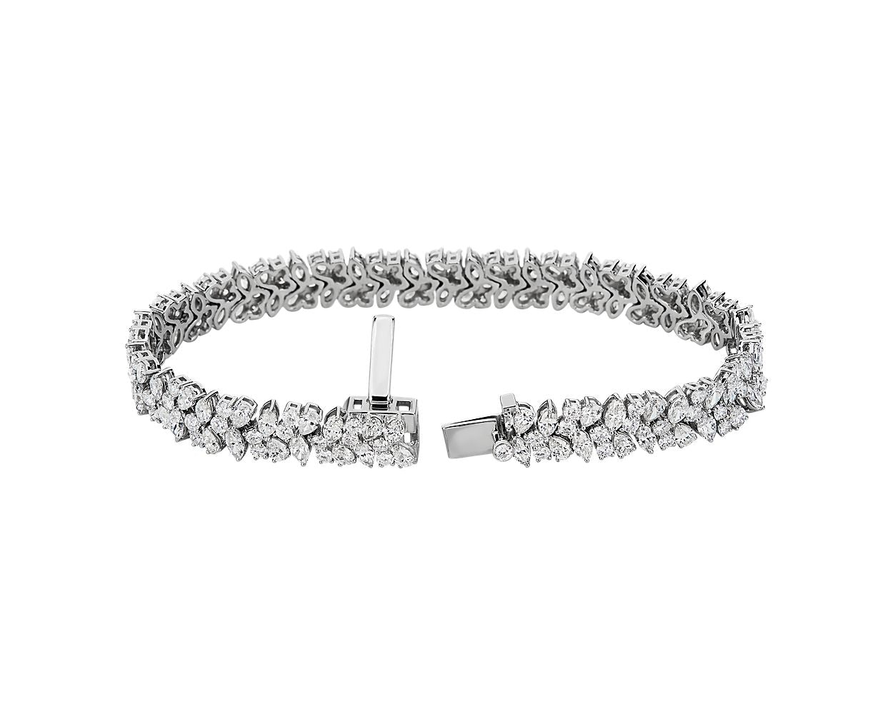 Alternating Fancy Diamond Cluster Bracelet - 14k White Gold - 12 1/2 Ct. Tw. - B-0046WG14 ADC