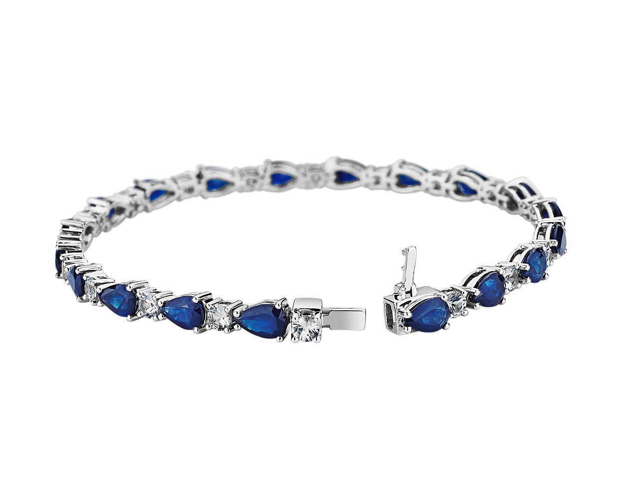 Blue And White Sapphire Bracelet - 14k White Gold - B-0058WG14 BWS
