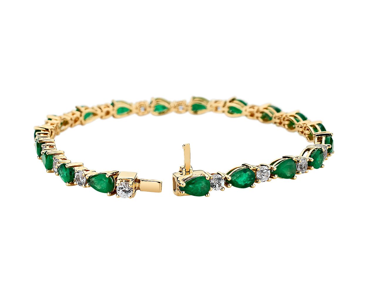 Emerald And White Sapphire Bracelet - 14k Yellow Gold - B-0059YG14 EWS