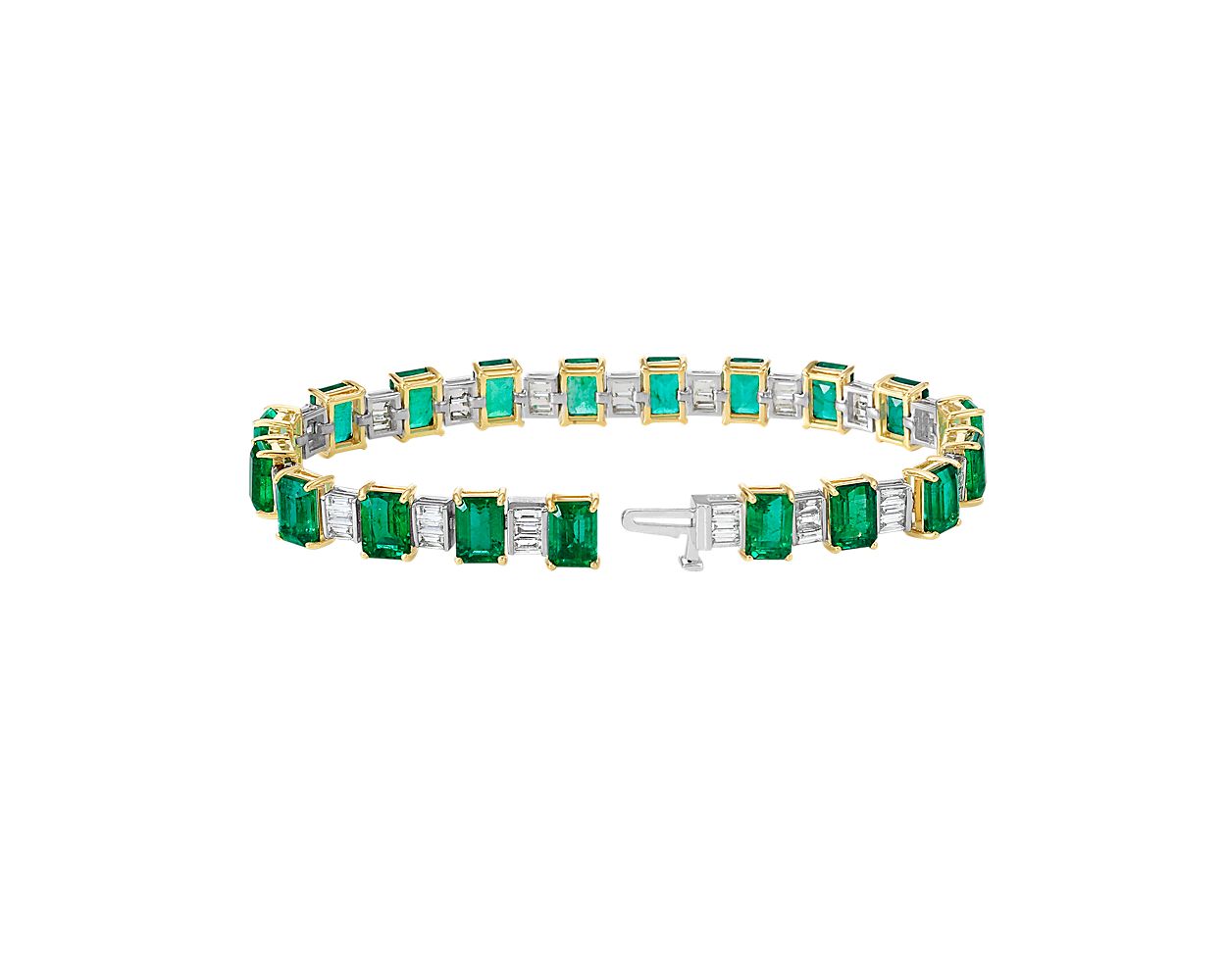 Emerald And Diamond Baguette Bracelet - 18k Yellow Gold - 2 1/4 Ct. Tw. - B-0060YG18 EDB