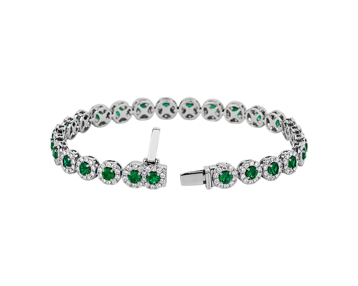 Emerald And Diamond Halo Bracelet - 14k White Gold - 2 4/5 Ct. Tw. - B-0061WG14 EDH