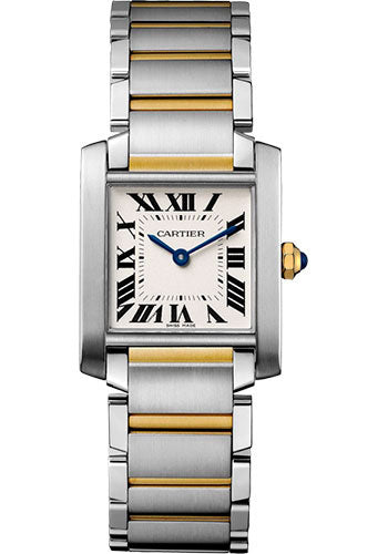 Cartier Tank Stainless Steel (Medium Model) 30 MM - Stainless Steel and Yellow Gold Bracelet - Stainless Steel Bezel - White Dial - W2TA0003