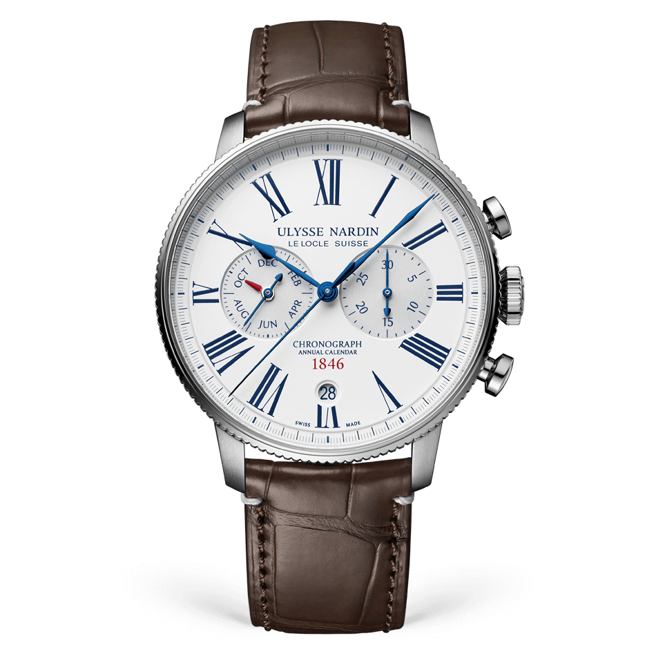 Ulysse Nardin Marine Stainless Steel 44 MM - Brown Leather Strap - White Dial - 1533-320LE-0A-175/1A