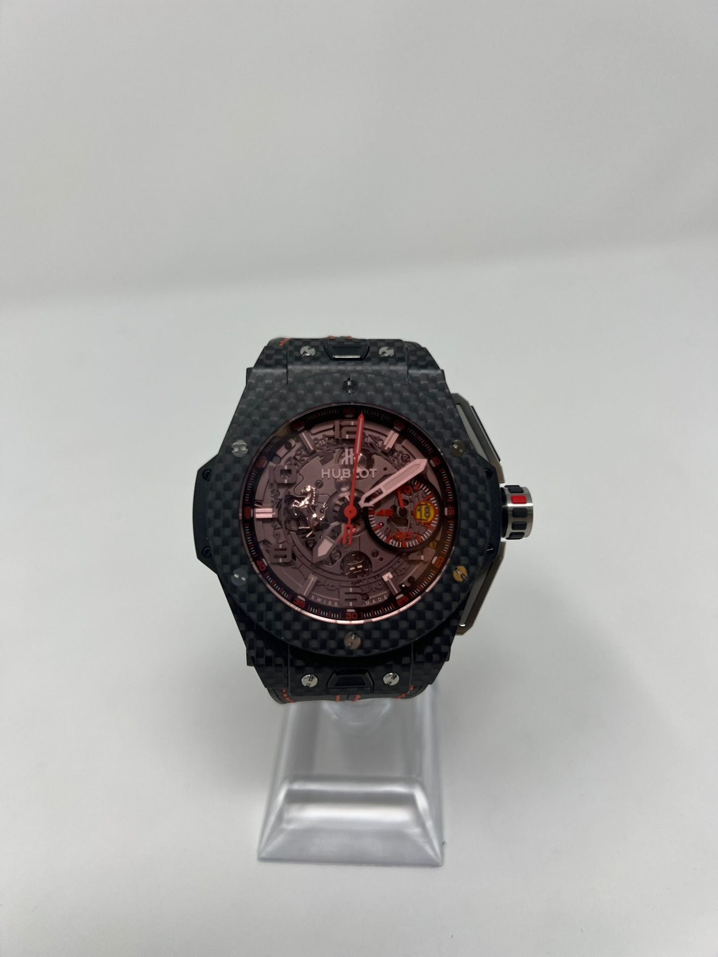 Hublot Big Bang Ferrari Carbon Red Magic 45 MM - Black Leather Strap - Red Skeleton Dial - 401.QX.0123.VR