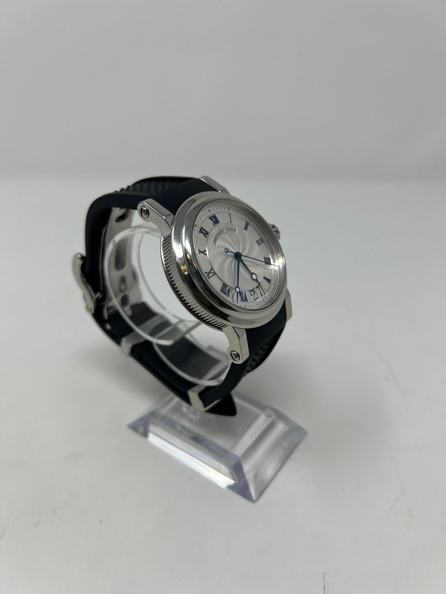 Breguet Marine II Large Date Stainless Steel 39 MM - Black Rubber Strap - Silver Dial - 5817ST/12/5V8