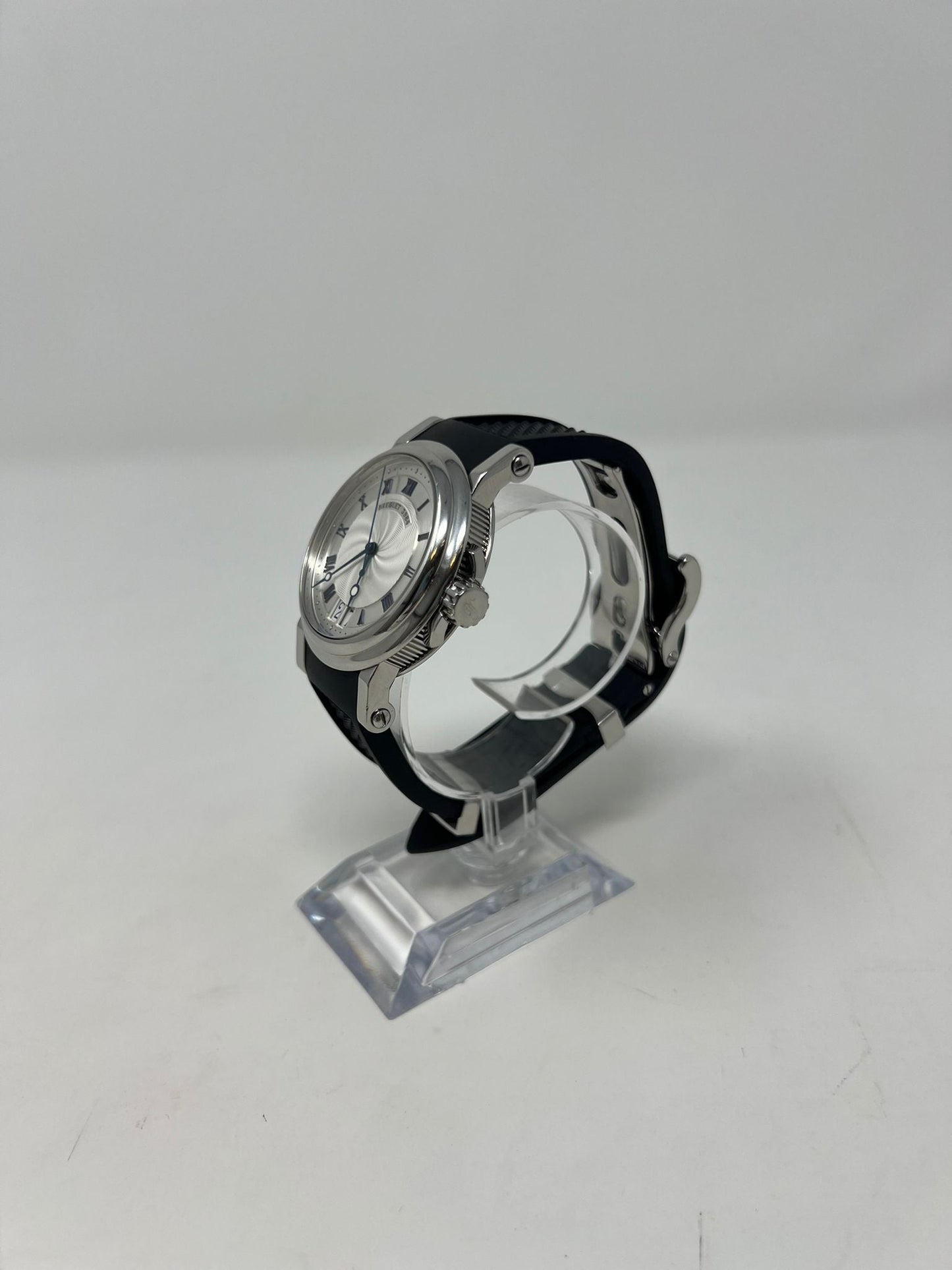 Breguet Marine II Large Date Stainless Steel 39 MM - Black Rubber Strap - Silver Dial - 5817ST/12/5V8