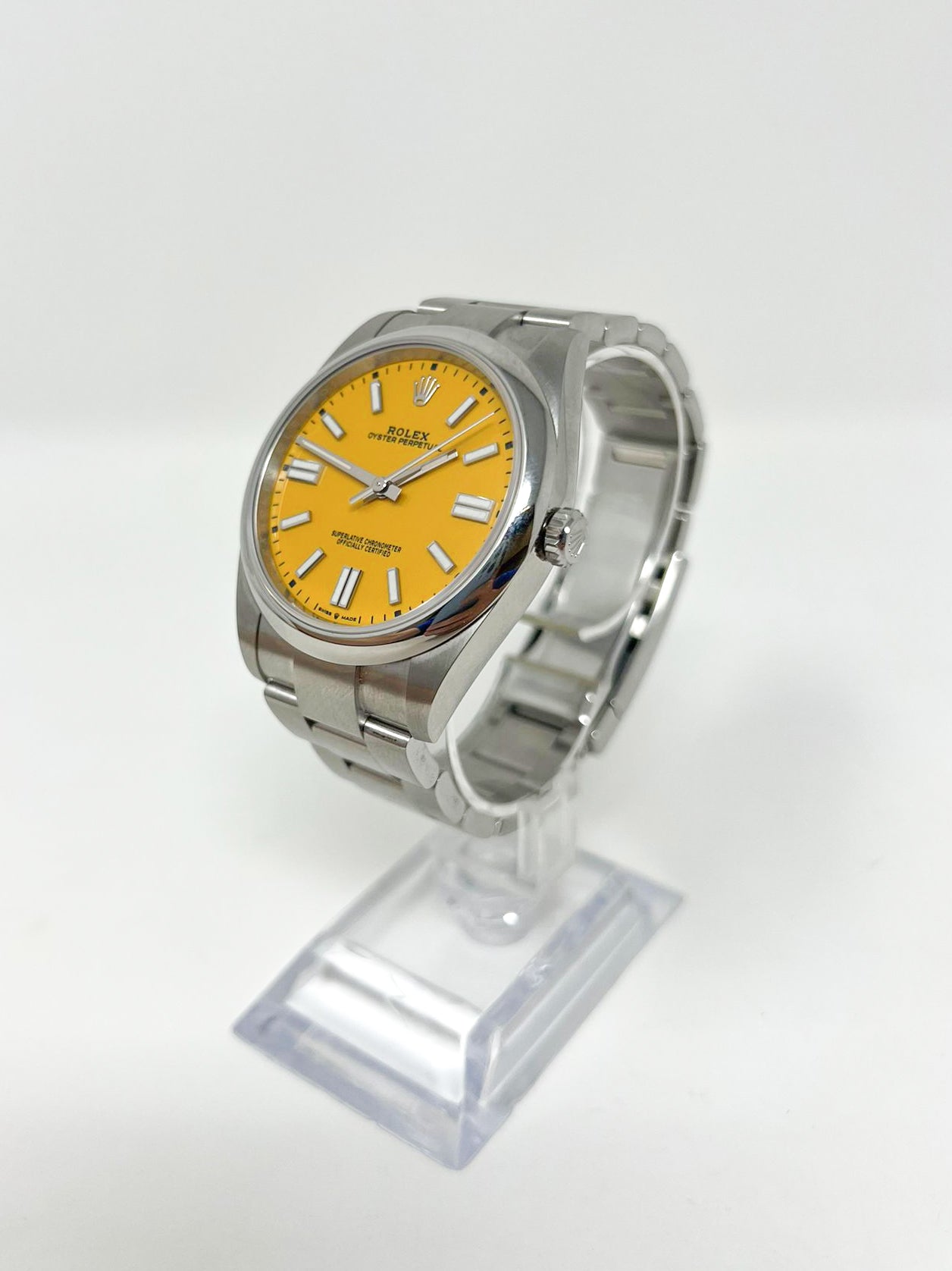 Rolex Stainless Steel Oyster Perpetual no date Watch - 41 MM - Oyster Bracelet - Yellow Dial - 124300 yio