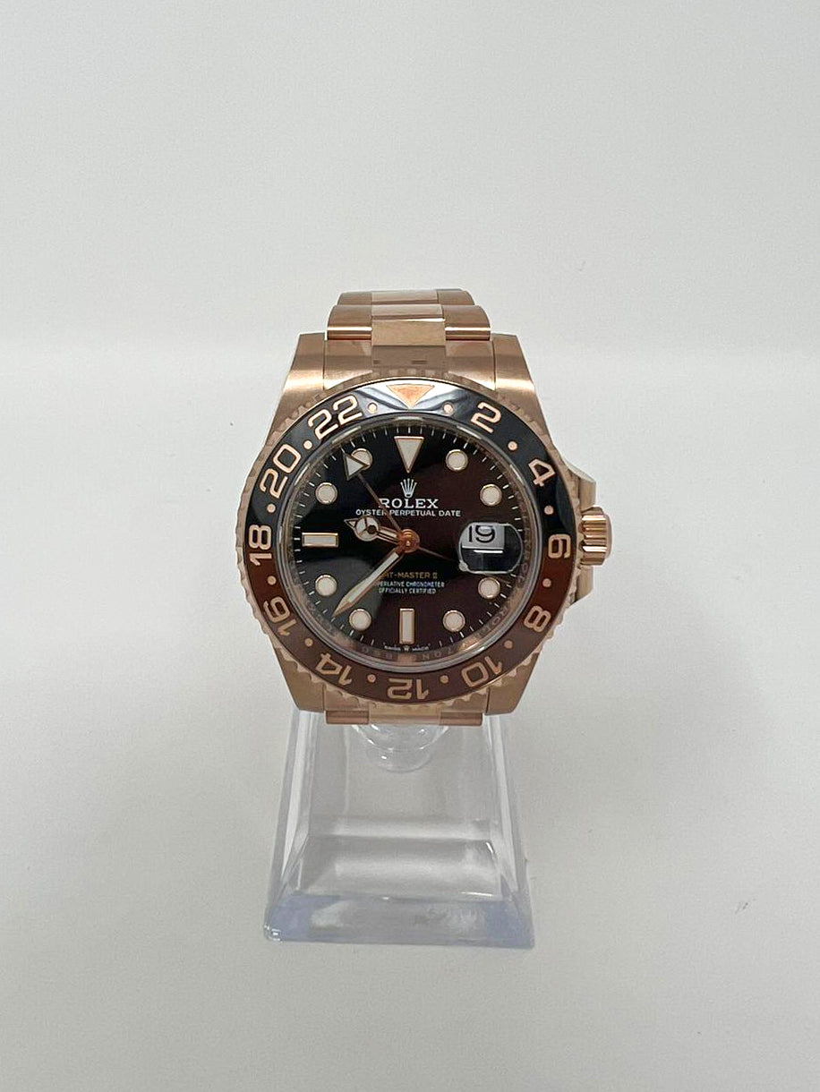 Rolex Rootbeer Everose Gold GMT-Master II Watch - 40 MM - Oyster Bracelet - Black Dial - 126715CHNR bk