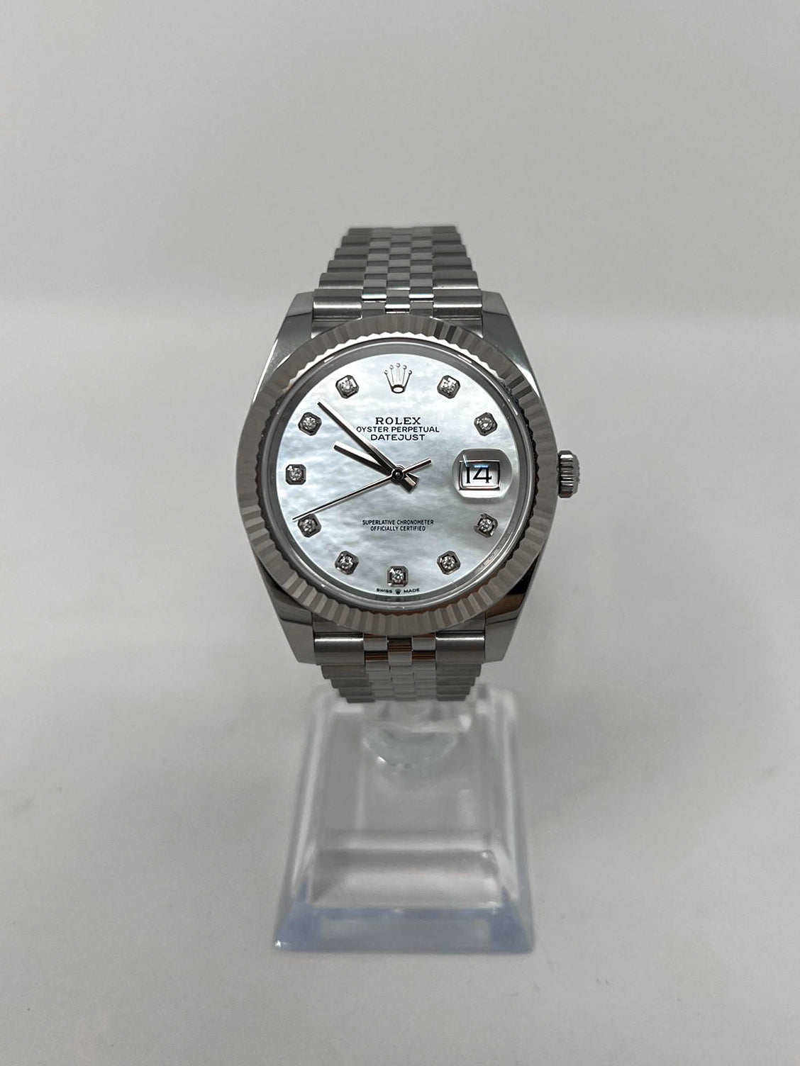 Rolex Stainless Steel and White Gold Datejust 41 Date Watch - 41 MM - Jubilee Bracelet - Fluted Bezel - Mother Of Pearl Diamond Dial - 126334 wmdj