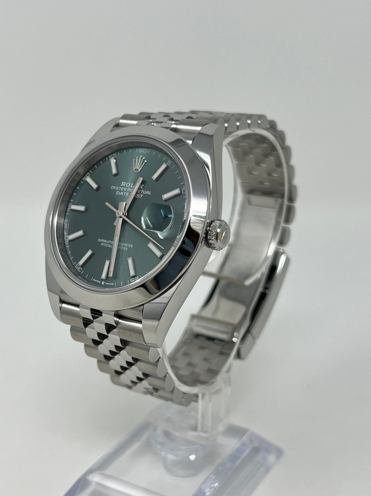 Rolex Stainless Steel Datejust 41 Date Watch - 41 MM - Jubilee Bracelet - Smooth Bezel - Mint Green Dial - 126300 mgij