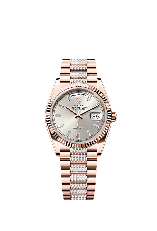 Rolex Day-Date - 36 MM - Rose Gold - Silver Dial - 128235 PdSd