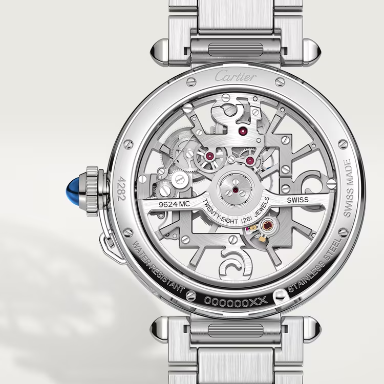 Cartier Pasha de Cartier Steel 41 MM - Steel Bracelet - Second Dark Gray Alligator Leather Strap - Skeleton Dial - WHPA0007