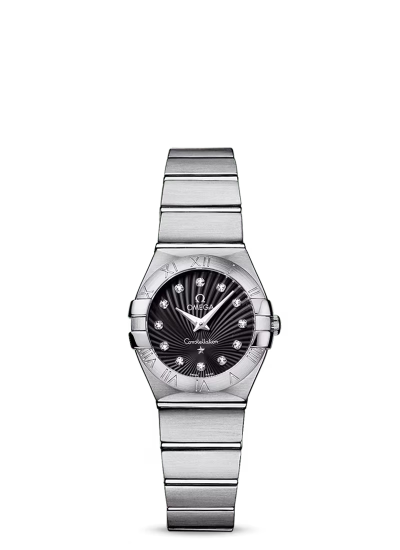 Omega Constellation Stainless Steel 24 MM - Stainless Steel Bracelet - Black Diamond Dial - 123.10.24.60.51.001