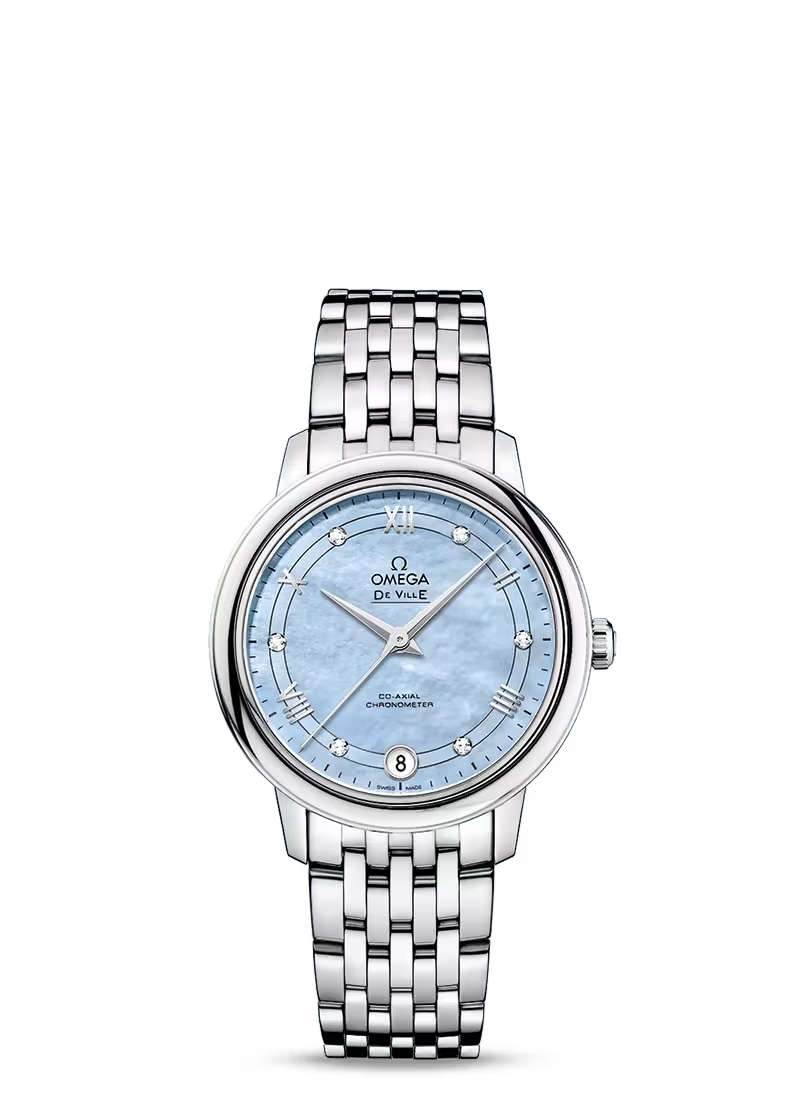 Omega De Ville Stainless Steel 32.7 MM - Stainless Steel Bracelet - Blue Mother-Of-Pearl Diamond Dial - 424.10.33.20.57.001