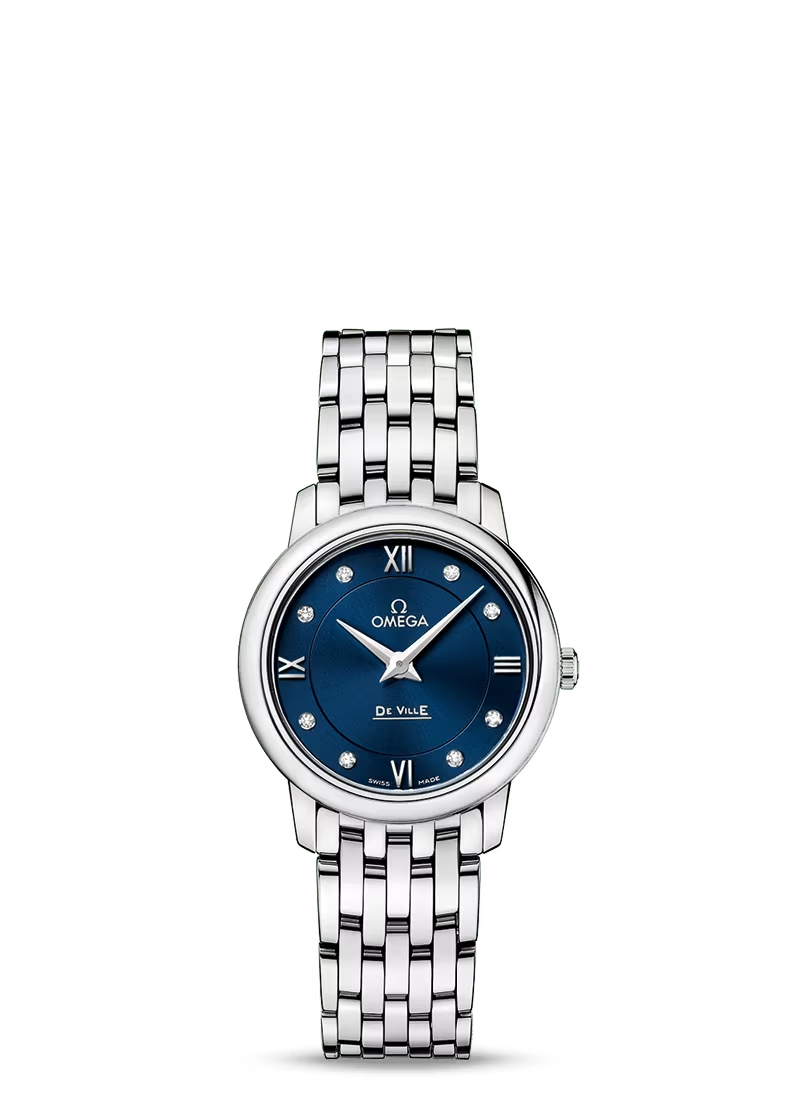 Omega De Ville Stainless Steel 27.4 MM - Stainless Steel Bracelet - Blue Diamond Dial - 424.10.27.60.53.001