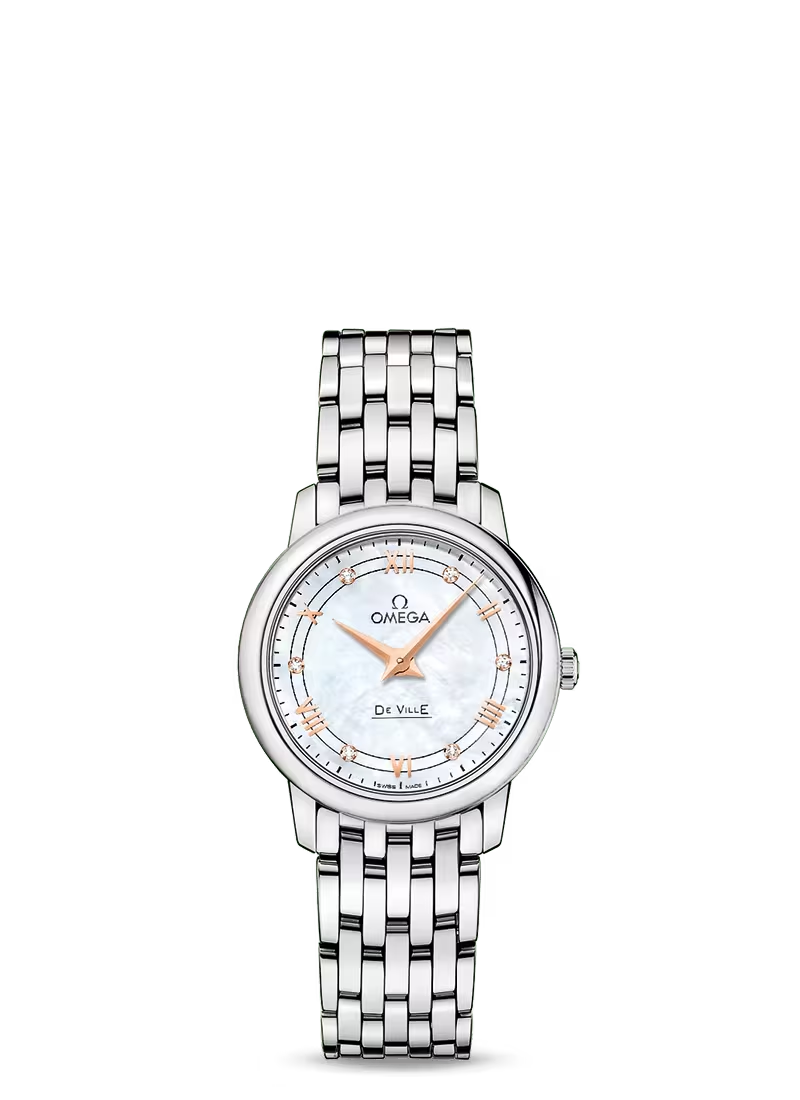 Omega De Ville Stainless Steel 27.5 MM - Stainless Steel Bracelet - White Mother -Of- Pearl Dial - 424.10.27.60.55.001