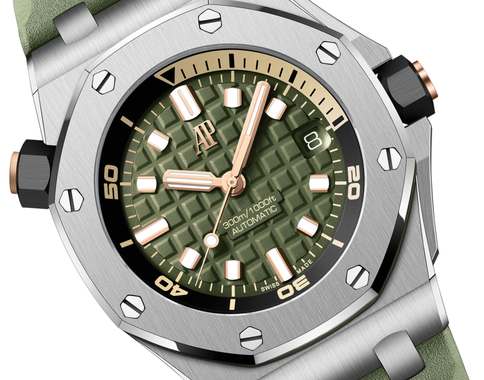 Audemars Piguet Royal Oak Offshore Stainless Steel Diver 42 MM - Khaki Green Rubber Strap - Khaki Green Dial - 15720ST.OO.A052CA.01