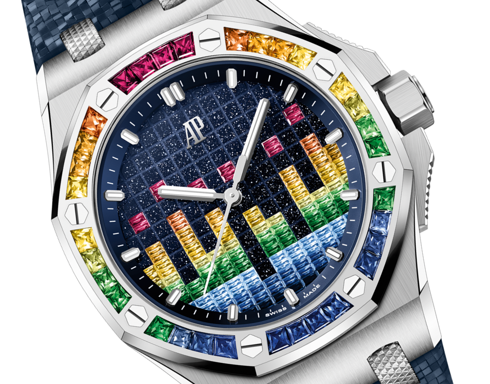 Audemars Piguet Royal Oak Offshore White Gold Selfwinding Music Edition 37 MM - Blue Rubber Strap - Blue Rainbow Dial - 77601BC.YY.D343CA.01