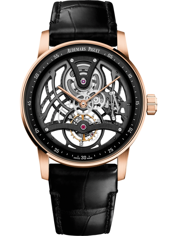 Audemars Piguet Code 11.59 Tourbillon Openworked Pink Case 41 MM - Black Leather Strap - Black Skeleton Dial - Pink Gold Bezel - 26600OR.OO.D002CR.01