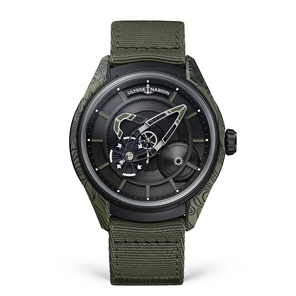Ulysse Nardin Freak Khaki Green & Black Carbon Case 43 MM - Khaki Green Fabric Strap - Black Dial - 2303-270-2A-KAKI/0B