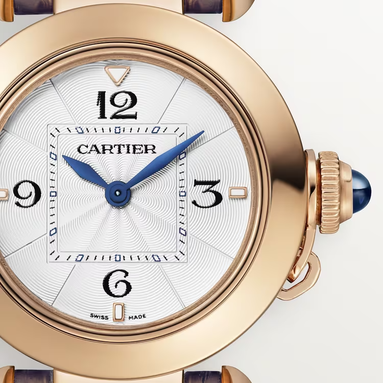 Cartier Pasha de Cartier Rose gold 30 MM - Blue Alligator Leather Strap - Opaline Flinqué Dial - WGPA0018